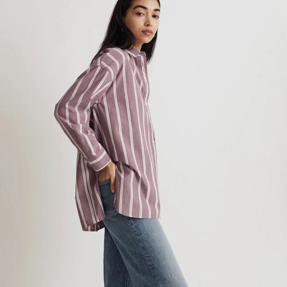 MADEWELL STRIPED POPLIN OVERSIZED SHIRT in IRIS BLOOM - Picture 5 of 9